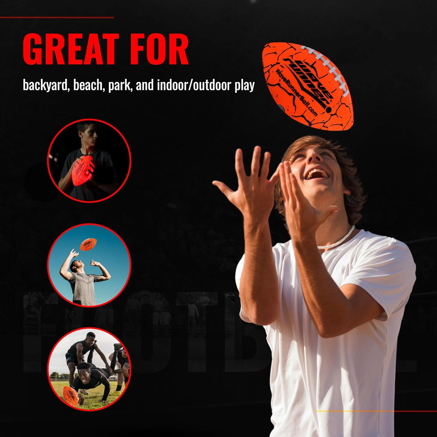 Wave Runner Grip-It LED Glow Football, Durable Orange, 10.35 in