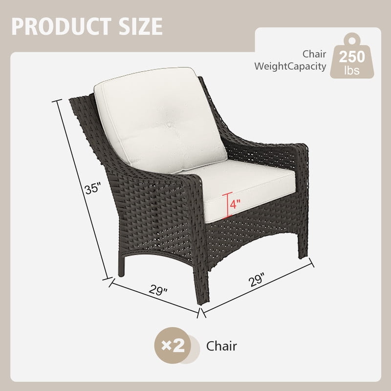 GAZEBETER 2-Pack Patio Chairs,PE Rattan Chairs with Thick Cushions,All-Weather Waterproof Outdoor Furniture Single Chairs for Porch,Poolside or Backyard (Beige)