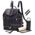 thumbnail image 1 of LEQUEEN - Bolso Grande de Piel Sintética para Pañales de Bebé con Cambiador, Mochila para Mamá, Mochila Escolar para la Vuelta a la Escuela, Color Negro, 1 of 8