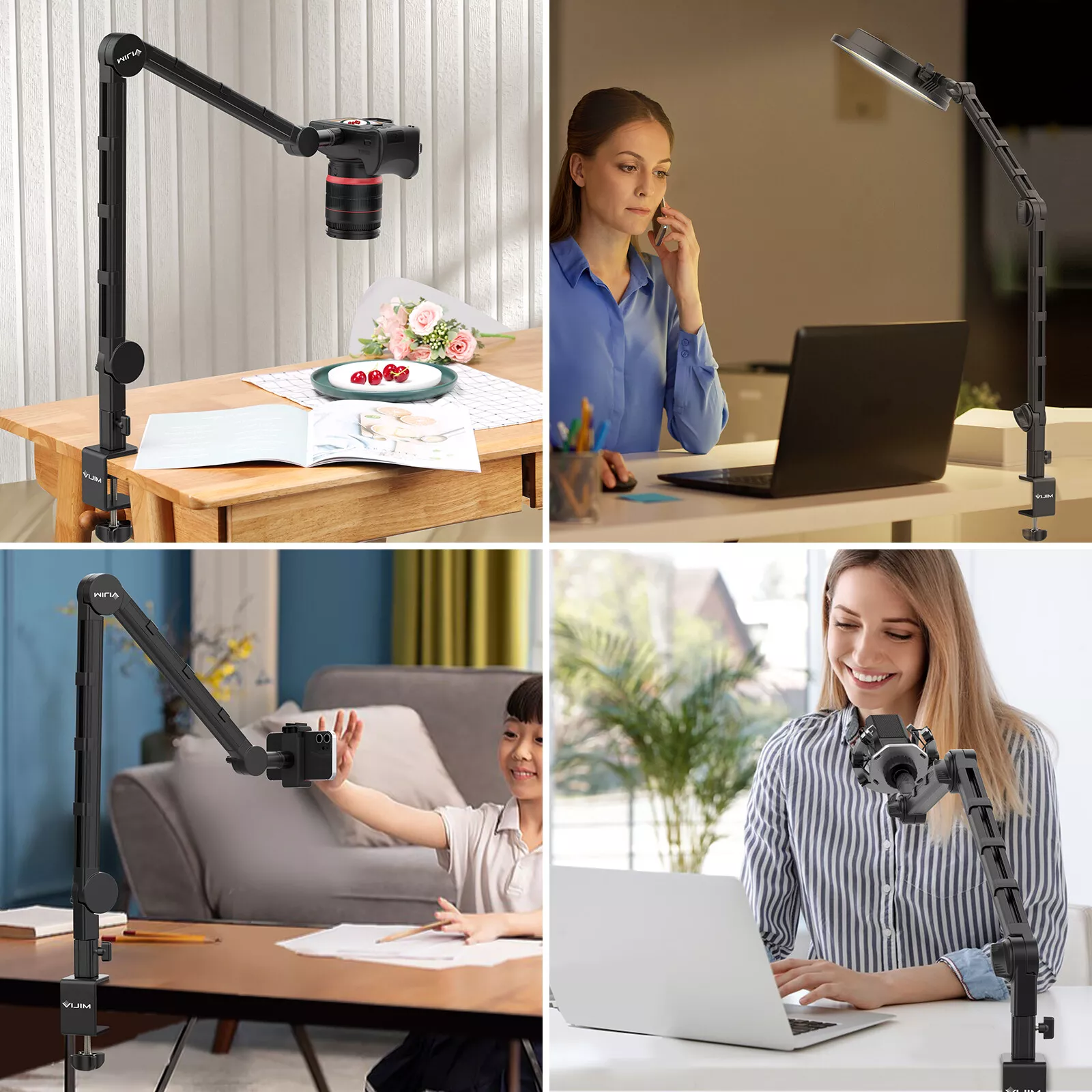Ulanzi VIJIM LS25 Multifunction Desk Setup Stand for Microphone, Camera & Phone 360° Rotating Boom Arm with Spring Balance, Cable Management, 2kg Load Capacity