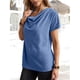 thumbnail image 4 of Camiseta de manga corta con cuello vuelto para mujer, Color puro, informal, elegante, jersey de verano, camiseta azul XL, 4 of 7