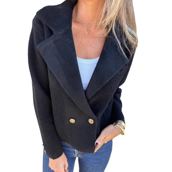 Quixlent Women's Cropped Trench Coat Notched Lapel Double Breasted Pea Coat Office Work Blazer Jacket Fall Winter Outwear