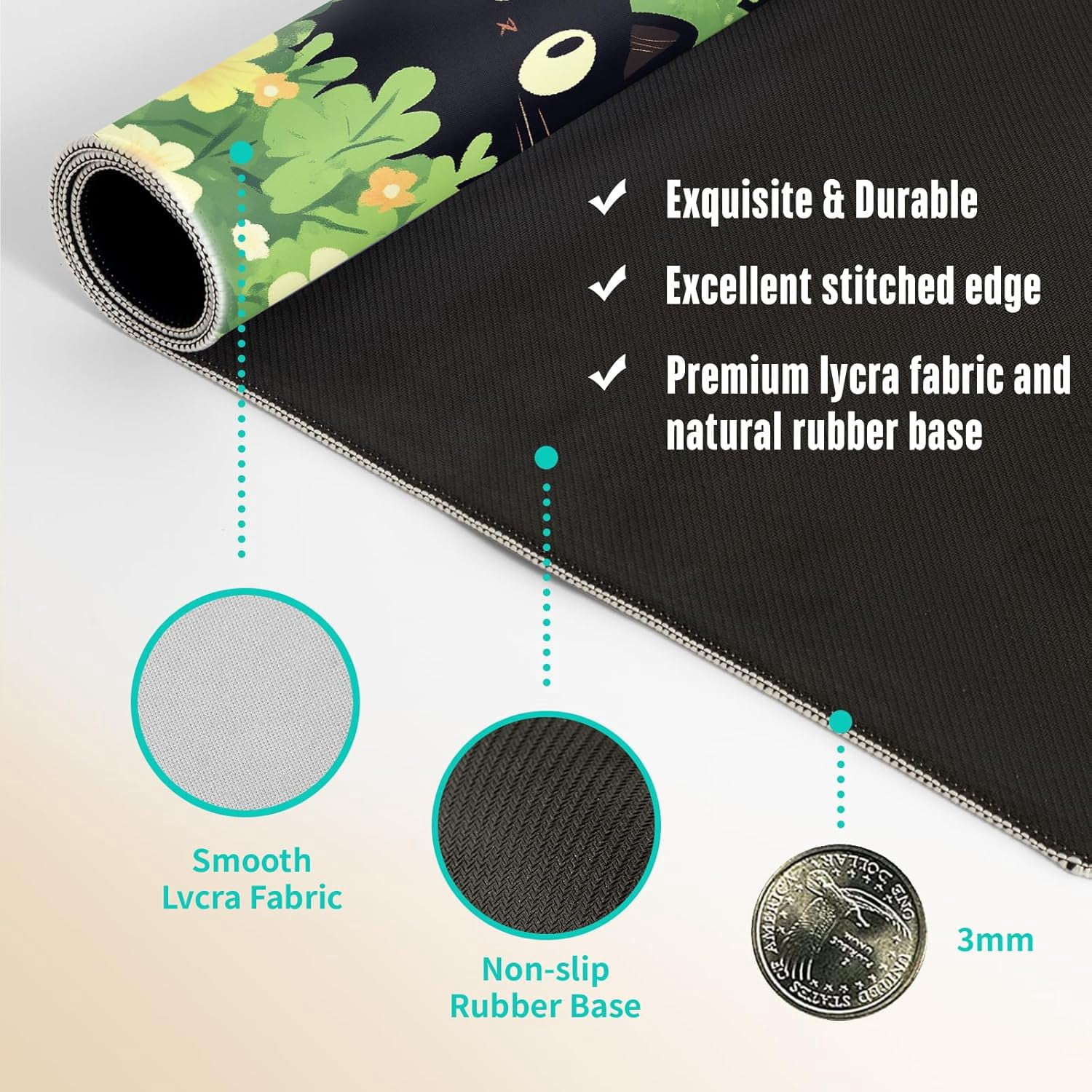Extended Gaming Mouse Pad, Large Mouse Mat 3 mm Nature Rubber Base Mousepad with Stitched Edges, Non-Slip Desk Mat for Office Home Great Gift 31.5x11.8 Inch (Green Cats)