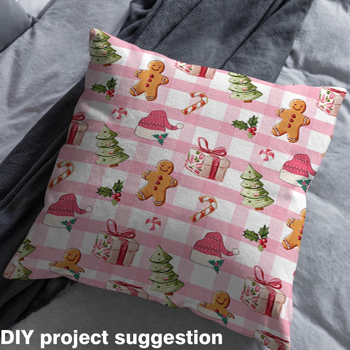Castle Fairy Christmas Tree Fabric by the Yard 3 Yards for Girls,Geometric Plaid Sewing Fabric,Gingerbread Man Fabric for Sewing,Microfiber Bedroom Decor
