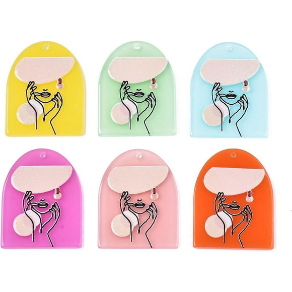 5 Pcs Translucent Cellulose Acetate(Resin) Pendants 3D Printed Pendant Accessory Half Oval with Woman Pendant for Women Jewelry DIY Necklace Bracelet Craft Making 36x28x2.5mm Hole: 1.5mm