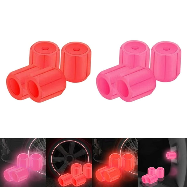 8x Tapas De Válvula De Neumático De Coche Tapas De Neumático De Bicicleta Iluminadas Para Bicicleta Motocicleta Rosa Rojo Rosado rojo Cola Tapas de vástago de válvula de neumático