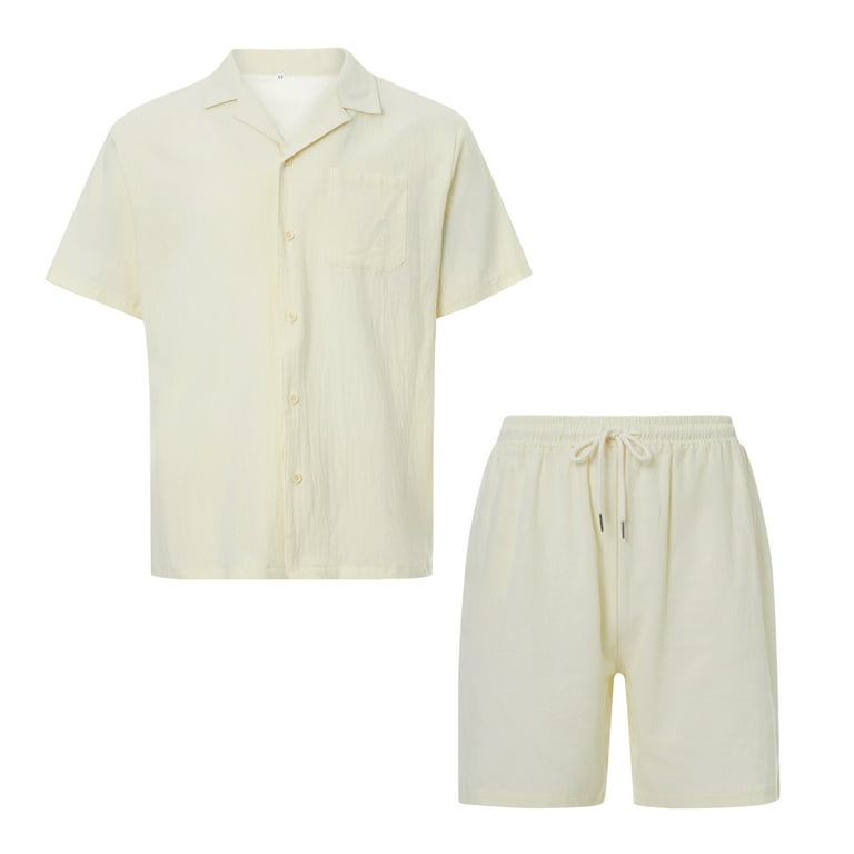 Mens Summer Shorts and Shirt Set Short Sleeve Button Shirt and -   Denmark