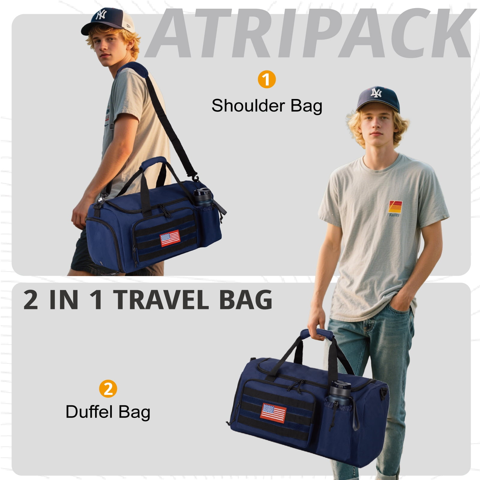 TRIPGEAR Large 40L 2-in-1 Convertible Sports Bag, Multi-functional Travel Duffle with Shoe Compartment for Daily Use