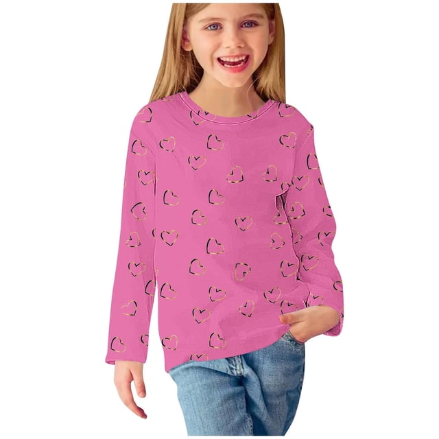 WRKEKC Chemises à Manches Longues pour Filles, T-Shirts à Manches Longues pour Filles, Chemises à Manches Longues à Imprimés pour Filles Jolis Chandails Ras du Cou Blouses Habillées Décontractées Vêtements
