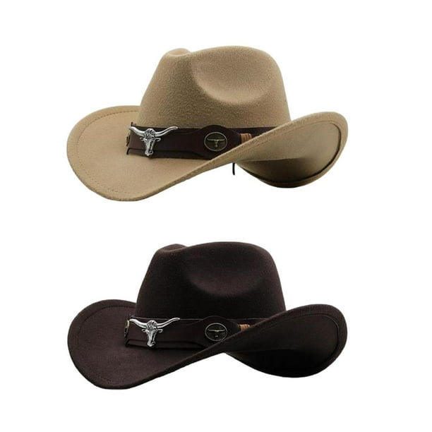 2 uds., sombreros de vaquero de occidentales informales, sombreros de fieltro para fiesta, gorras de para adultos Camello de café jinwen Sombrero de vaquero