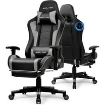 GTPLAYER Gaming Chair with Bluetooth Speakers and Footrest, Ergonomic Gamer Chair with Reclining Backrest, 3D Armrests, Adjustable Seat Height, Computer Desk Chair for Adults (Grey)