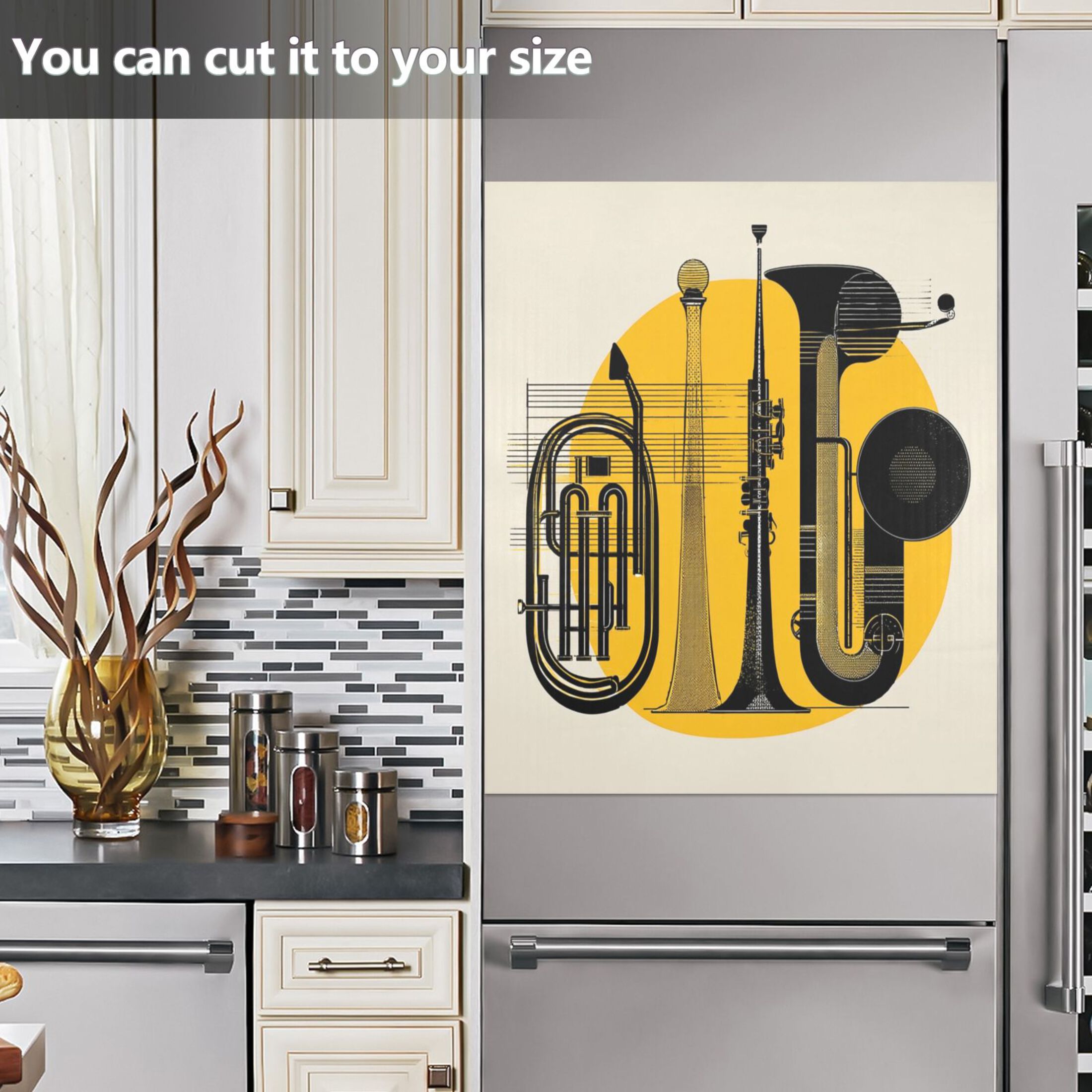 IAUYY Magnetic decorative sticker - 23x26 Inch PVC Refrigerator Decorative Cover, Removable DIY Art for Kitchen Appliances Graphic and Musical Elements