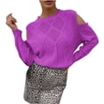 thumbnail image 3 of QATAINLAV Womens Crochet Crewneck Long Sleeve Pullovers Solid Color Tunic Ribbed Sweaters Fall Winter Lightweight Fahion Clothes Purple L, 3 of 8