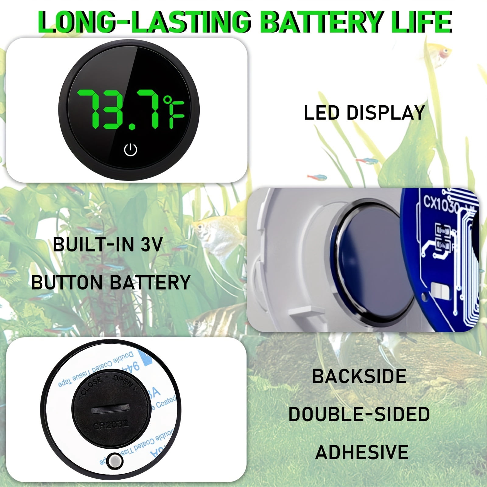 Fish Tank Digital Thermometer, YITUMU Accurate LED Display to ±0.9°F Tank Thermometer Aquarium Temperature Measurement Suitable for Fish, Axolotl, Turtle or Aquatic
