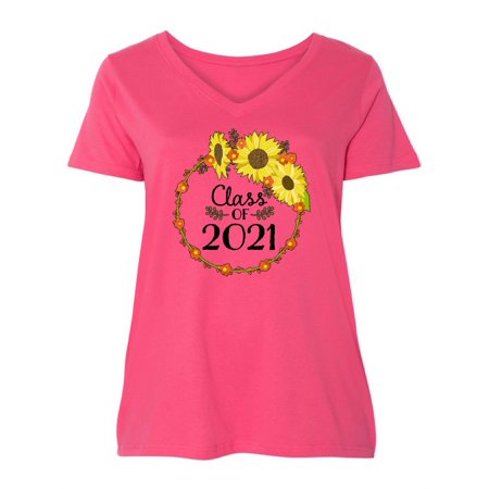 

Inktastic Class of 2021 Sunflower Wreath Women s Plus Size V-Neck
