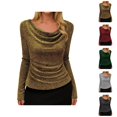 thumbnail image 1 of Sparkly Tops for Women 2026 Spring Fashion Long Sleeve Cowl Neck Stretch T Shirts Going out Tops Rave Outfit, 1 of 8
