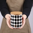 thumbnail image 6 of Sugar Bowl With Lid, Fruit Bowl For Kitchen Counter, Ceramic Flour And Sugar Airtight Food Storage Containers For Kitchen，black Canisters Sets For The Kitchen Countertop-checkered triple jar, 6 of 8
