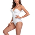 thumbnail image 3 of Traje de baño de una pieza Cuello en V Color puro Sin espalda Correa transpirable Traje de baño de mujer para playa Piscina Spa Baño Blanco L, 3 of 6