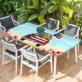 thumbnail image 2 of Puerto Rican Flag Table Cloths for 3 Foot Rectangle Tables, Vintage Country Truck Flowers Blue Beige Patio Waterproof Elastic Fitted Tablecloths, Washable Rectangular Table Cover for Camping, 2 of 8