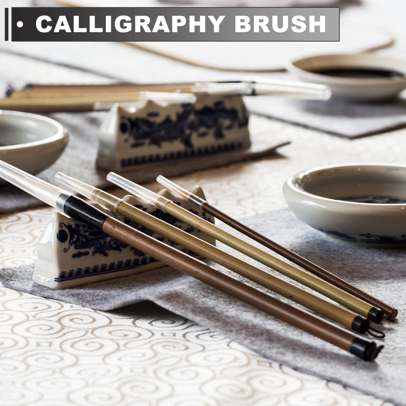 Uxcell Calligraphy Brush, Animal Hair Chinese Calligraphy Pen Ink Writing Brush Set for Watercolor, 4 Pcs