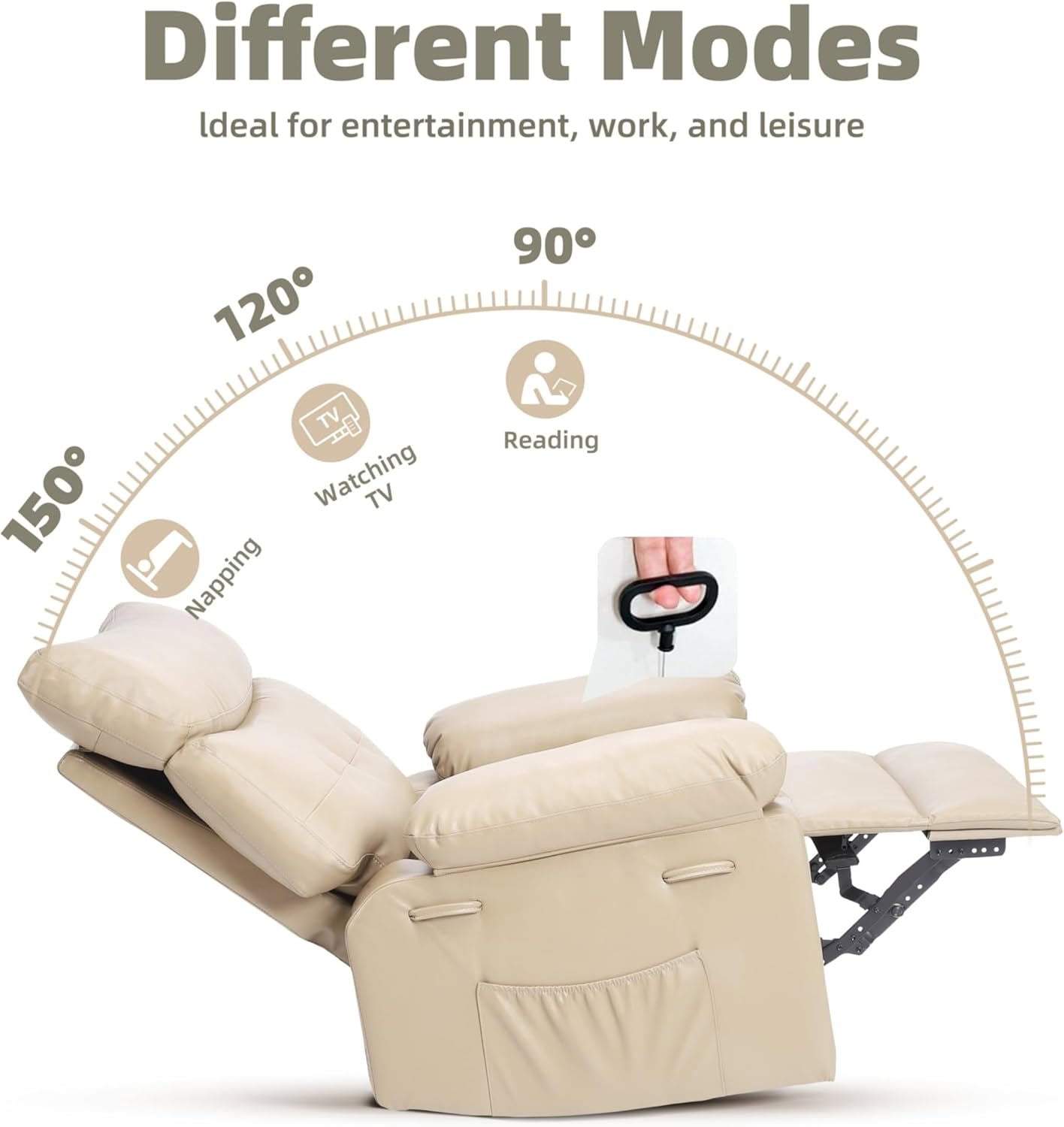 Oversized Wide Recliner Chair - Heat and Massage, PU Leather Extra Wide Manual Recliner for Adults, Large Lazy Chair with 1.5X Sponge Comfort Arm and Back for Living Room, Bedroom