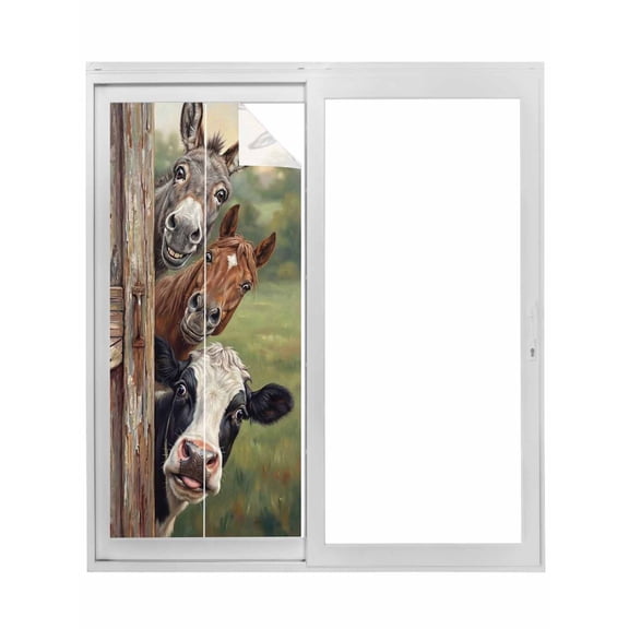 Farmhouse Animals Window Privacy Film, Country Cows Horses Donkeys Farm Static Cling UV Sun Blocking Tint Film Heat Control Windows Films for Bedroom Bathroom, Window Stickers 17.7"x39.3"