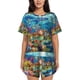 thumbnail image 1 of Balery Sea World Conjunto de Pijama para Mujer con Estampado, Dos Piezas de Manga Corta y Shorts, Ropa de Dormir Suave con Cuello Redondo y Bolsillos-X-Large, 1 of 6