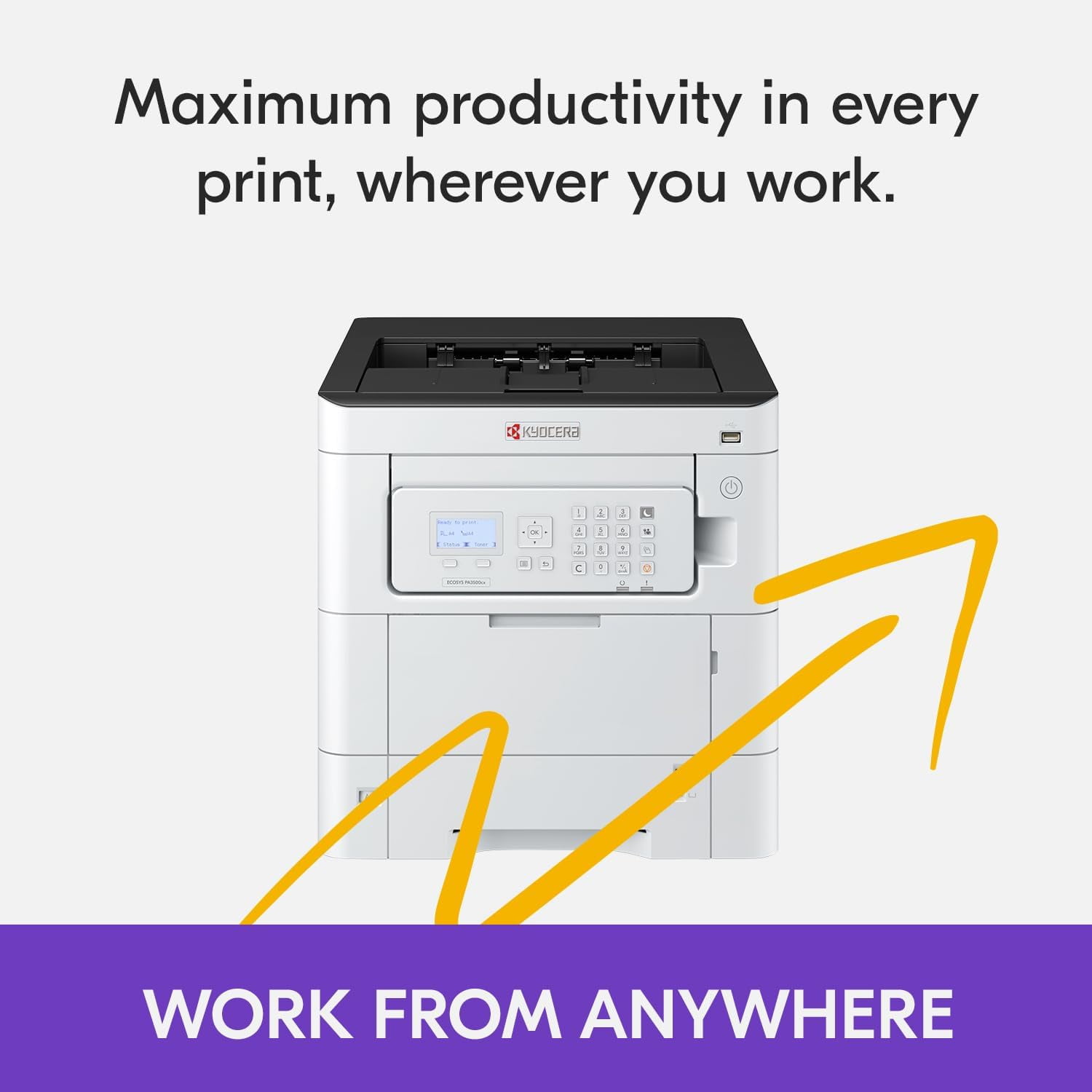 Kyocera ECOSYS PA3500cx A4 Color Laser Printer - 37 ppm, 1200 dpi, Gigabit Ethernet, 5 Line LCD with Hard Key Control Panel, 650 Sheet Capacity