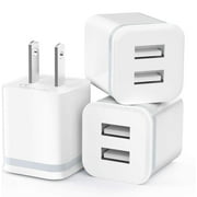USB Wall Charger, LUOATIP 3-Pack 2.1A/5V Dual Port USB Power Adapter Charger Plug Charging Block Cube Box Brick for iPhone 11 Xs Max/Xs/XR/X, 8/7/6 Plus SE, Samsung, LG, HTC, Moto, Android Phones