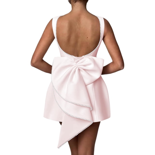 Vestido de cóctel Aosadin, elegante, satinado, de noche, rosa perla