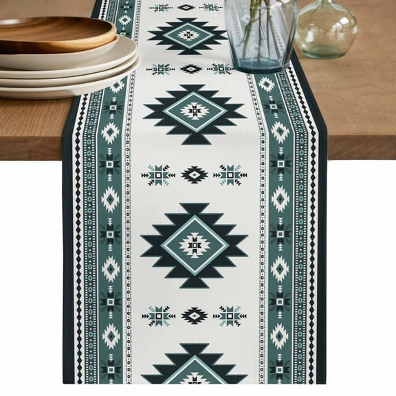 Aztec Table Runner, Southwest Wind Bohemian Country Farmhouse Cotton Linen Kitchen Table Decoration Washable Dining Tabletop Runners for Home Party Decor 13x72 Inches