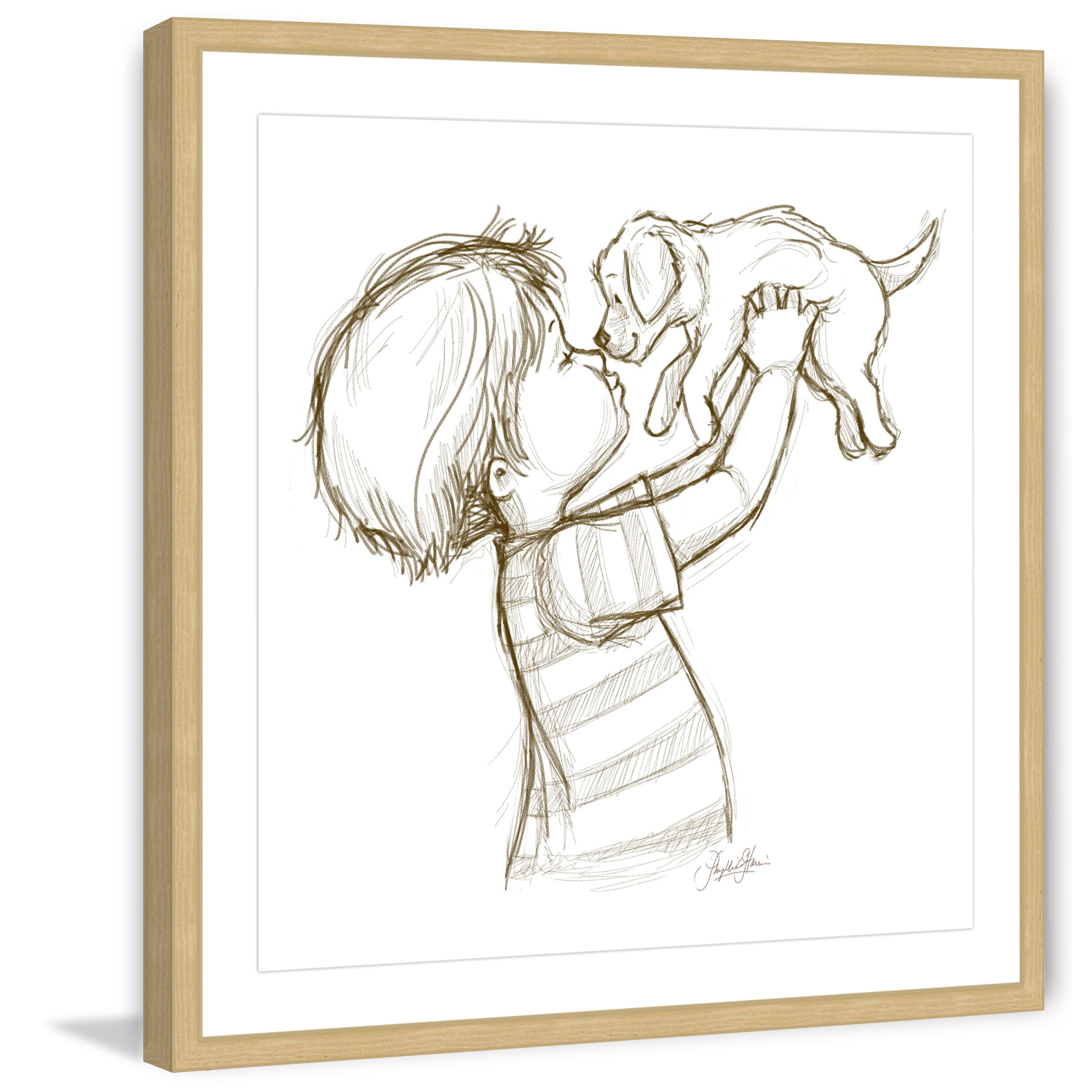 "Boy Loves Puppy" by Phyllis Harris Framed Painting Art Print