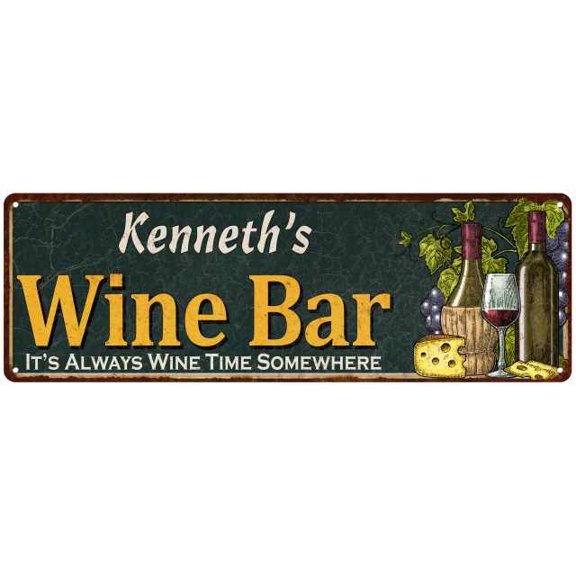 Kenneth's Wine Bar Green Chic Sign Home Kitchen Décor 8 x 24 Matte Finish Metal 108240001222