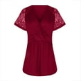 thumbnail image 5 of RYRJJ Women's Plus Size Dressy Tops Wrap Shirt Contrast Lace Short Sleeve Tunic Top V Neck Low Cut Cute Blouse(Red,XXL), 5 of 9