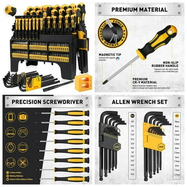 140-Piece Magnetic Screwdriver Set with Plastic Racking, Includes SAE & Metric Hex Keys, Precision Screwdriver and Magnetizer Demagnetizer DIY Tools for Men Tools Gift