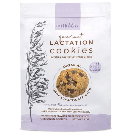 MilkBliss Dark Chocolate Chip Soft Baked Lactation Boosting Cookies for Breastfeeding, 12 Count