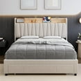 thumbnail image 3 of YUSAZENS Twin Bed Frame with Storage Headboard Platform, Linen Fabric Platform Bed with Charging Station & Drawer, No Box Spring Needed, Easy Assembly, Beige, 3 of 3
