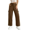 thumbnail image 4 of SYMOID Womens Pants for Fall and Winter,Casual Wide Leg Cargo Pants for Women,Baggy Trousers Pants with Pockets,Brown Pants,XL, 4 of 8