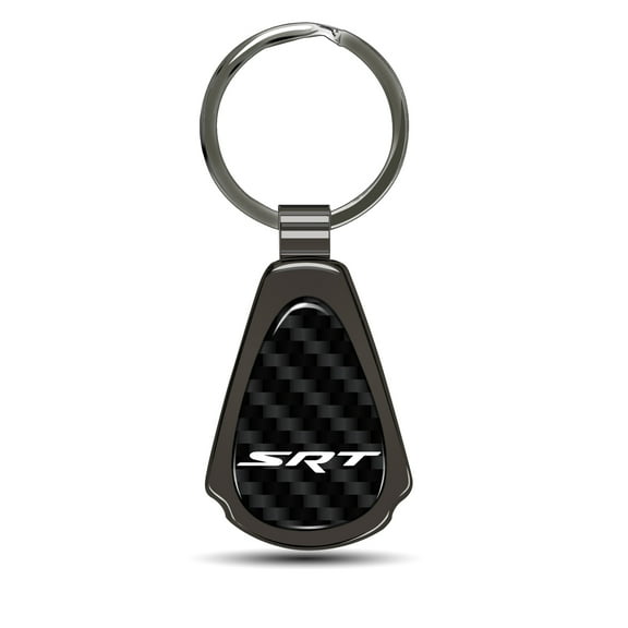 SRT Logo Real Carbon Fiber Gunmetal Black Metal Teardrop Key Chain Dodge Jeep