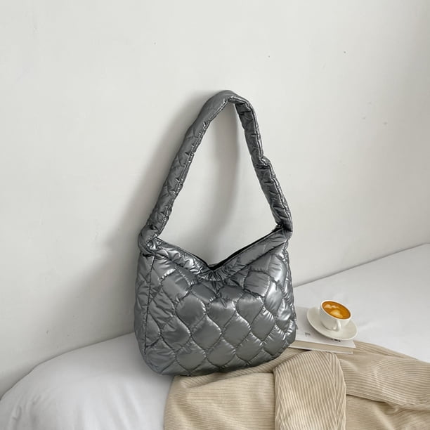 Bolsas De Hombro Bolso Bolso acolchado de algodón de otoño invierno Bolso de hombro acolchado Moda para el trabajo (gris)