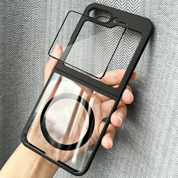 Decase for Samsung Galaxy Z Flip 5 Magnetic Case with Small Screen Protector, Compatible with Mag Safe, Black TPU Shockproof Bumper Anti-Yellowing Clear Case for Samsung Galaxy Z Flip 5 5G 2023