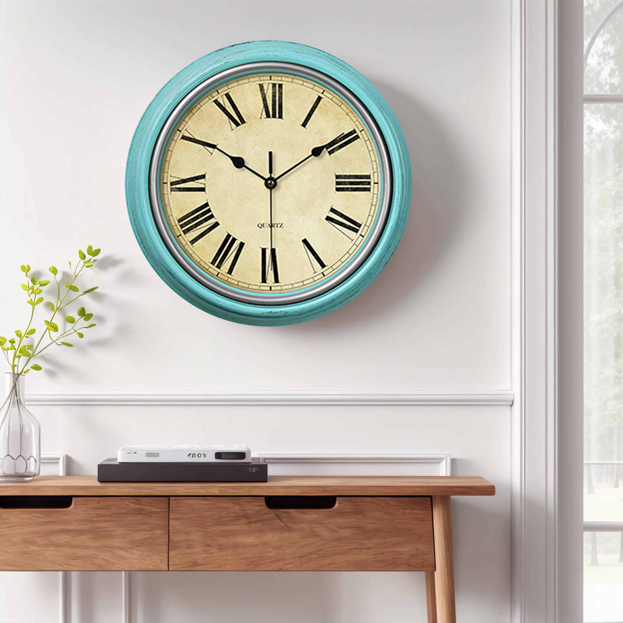 Unique Bargains Silent Non Ticking Battery Operated Wall Clock Blue