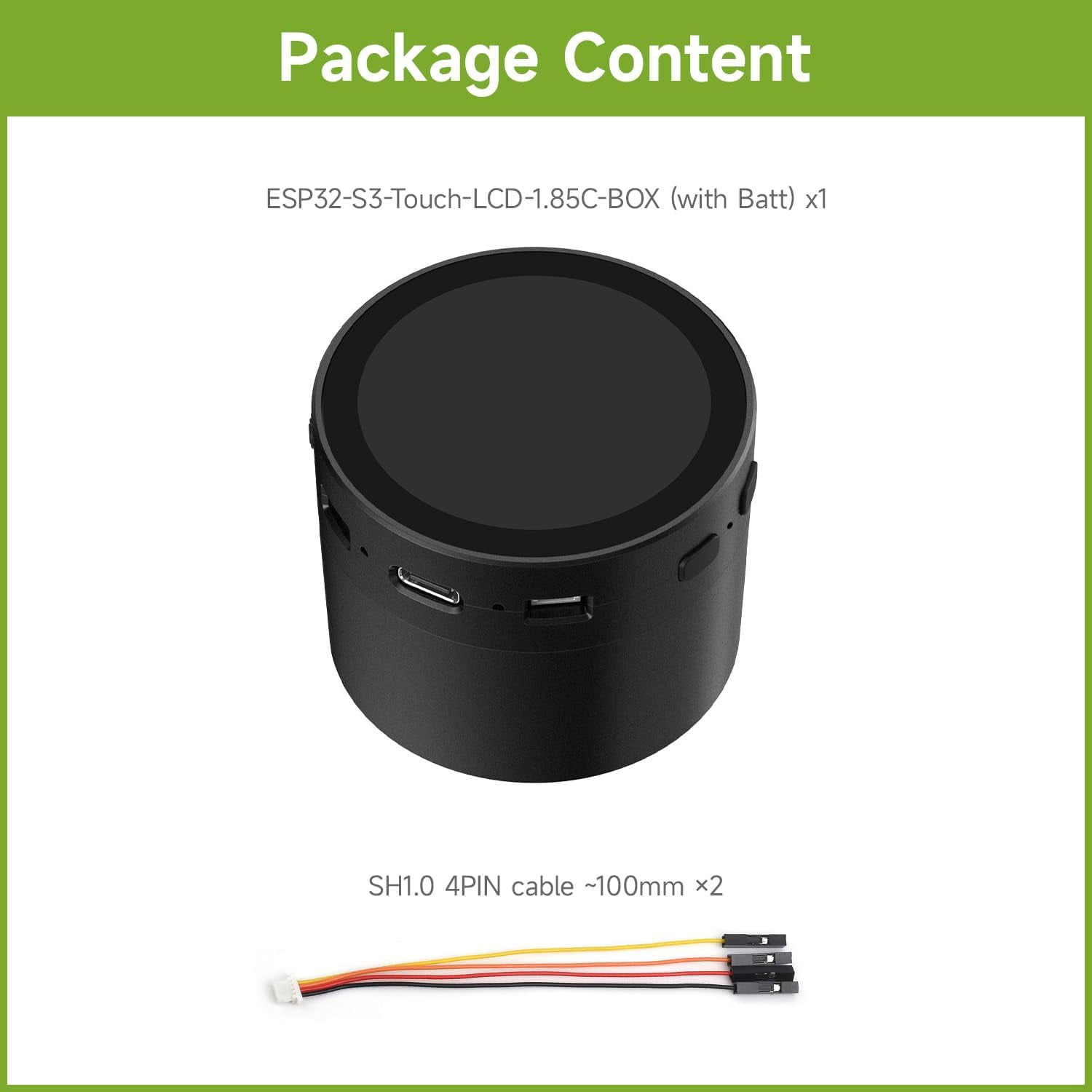 ESP32-S3 1.85inch Round LCD Development Board, 360×360, Supports Wi-Fi & Bluetooth BLE 5, AI Speech, Smart Speaker Box, ESP32 with Display, with Speaker Box, with BAT