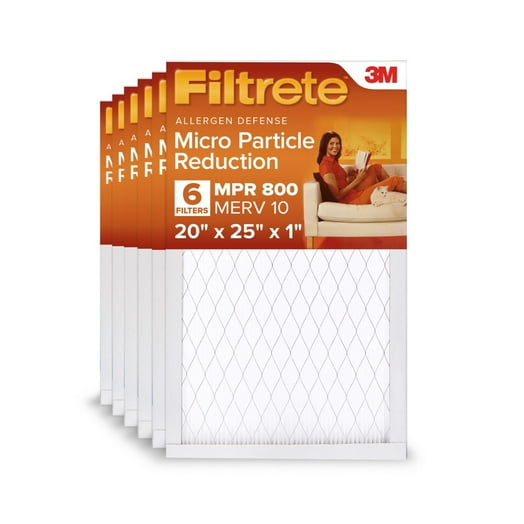 Filtrete 20x25x1 HVAC Furnace Air Filter, MPR 800 MERV 10, Micro Particle Reduction, 6 Pack