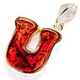 thumbnail image 2 of Baltic Amber Letter U Pendant 1" (925 Sterling Silver)  - Handmade Boho Vintage Jewelry PD33107, 2 of 3