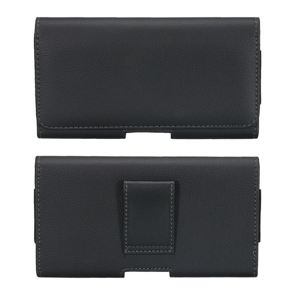 Phone Belt Holder Case for 7.12" Cell Phones, Horizontal Leather Phone Belt Pouch, Black