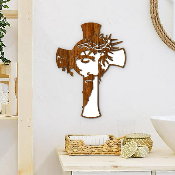 Jesus Metal Wall Decor, Religious Decor, Cross Jesus Wall Art for Church, Home, and Baptism Decor, 9.84Inch