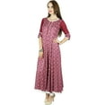 thumbnail image 2 of Bimba Maroon Kurti Long Flaired Rayon Kurta Indian Ethnic Formal Blouse, 2 of 6