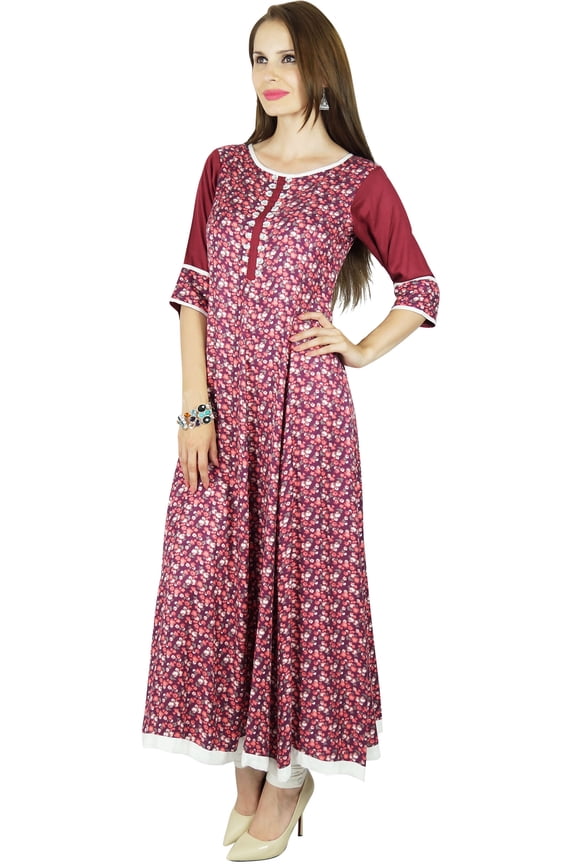 Maroon Kurti Long Flaired Rayon Kurta Indian Ethnic Formal Blouse