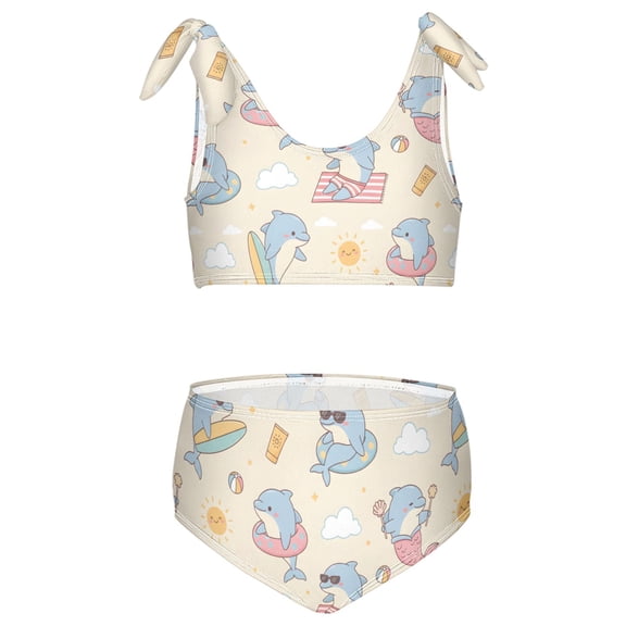 joogoo Girls 2 Piece Summer Dolphin Print Swimsuit Set Kids with Adjustable Straps Bathing Suit Summer Beach Pool Swimwear for 7-8T